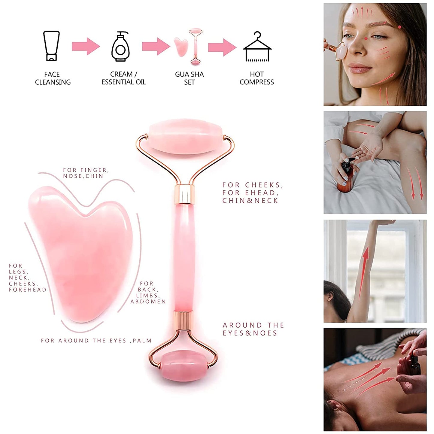 Jade Face Roller and Gua-Sha Set - Rose Quartz Gua Sha Massage Tools for anti Aging, Beauty Treatment,Guasha Jade Stone for Body,Face，The Best Gift Health & Beauty > Personal Care > Cosmetics > Cosmetic Tools > Skin Care Tools MidRunEd   