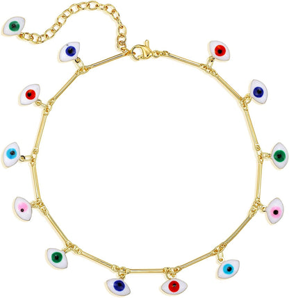 VACRONA Gold Anklets for Women 14K Gold Plated Boho Beach Beaded Chain Anklet Dainty Turquoises Evil Eye Ankle Bracelet Adjustable Chain Anklet Foot Jewelry Apparel & Accessories > Jewelry > Anklets VACRONA Color Evil Eye  