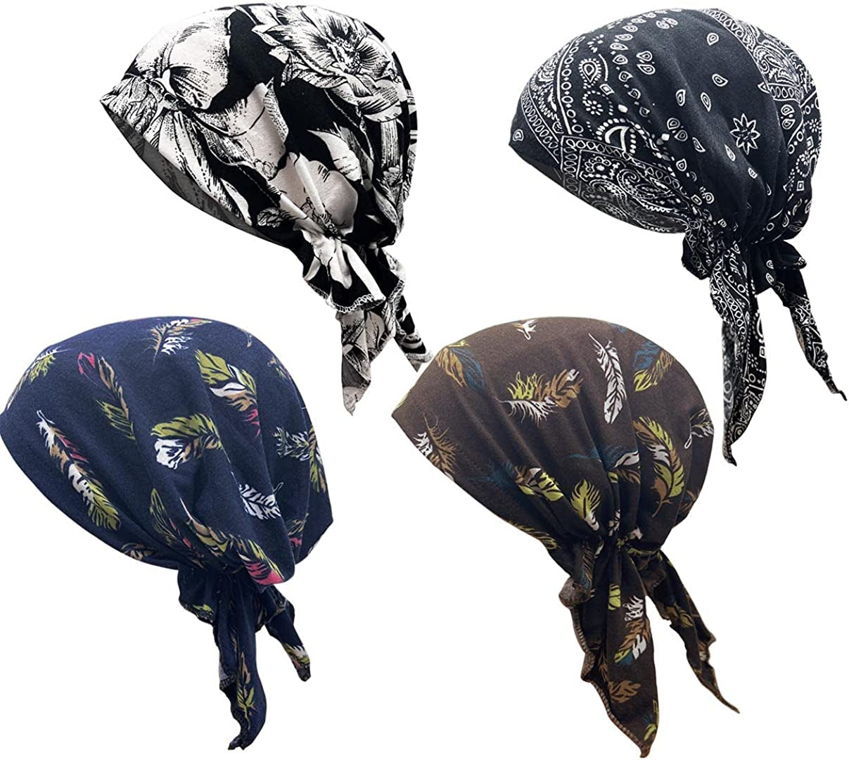 Pre Tied Head Covers Sets Chemo Beanies for Women Slip on Lightweight Chemo Bandana Turban Apparel & Accessories > Clothing Accessories > Headwear JarseHera 4 Pair,campaign 15 One Size 