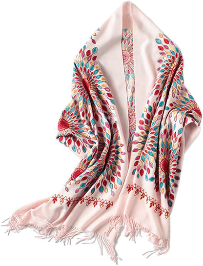 Women'S Embroidered Oversize Tassel Shawl Scarf Wraps for Women Apparel & Accessories > Clothing Accessories > Scarves & Shawls Urban CoCo Pink  