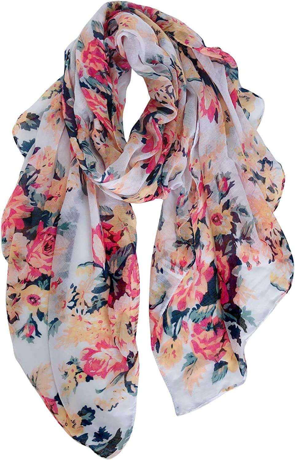 GERINLY Lightweight Scarves Fashion Flowers Print Women Cotton Wrap Scarf Head Shawl for Fall Apparel & Accessories > Clothing Accessories > Scarves & Shawls GERINLY White  