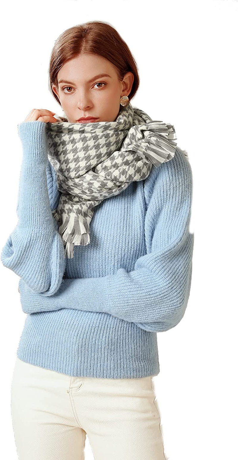 Jeelow Winter Pashmina Blanket Scarfs Shawls Wraps Open Front Poncho Cape for Women Wedding Evening Dresses Apparel & Accessories > Clothing Accessories > Scarves & Shawls Jeelow Grey Houndstooth  