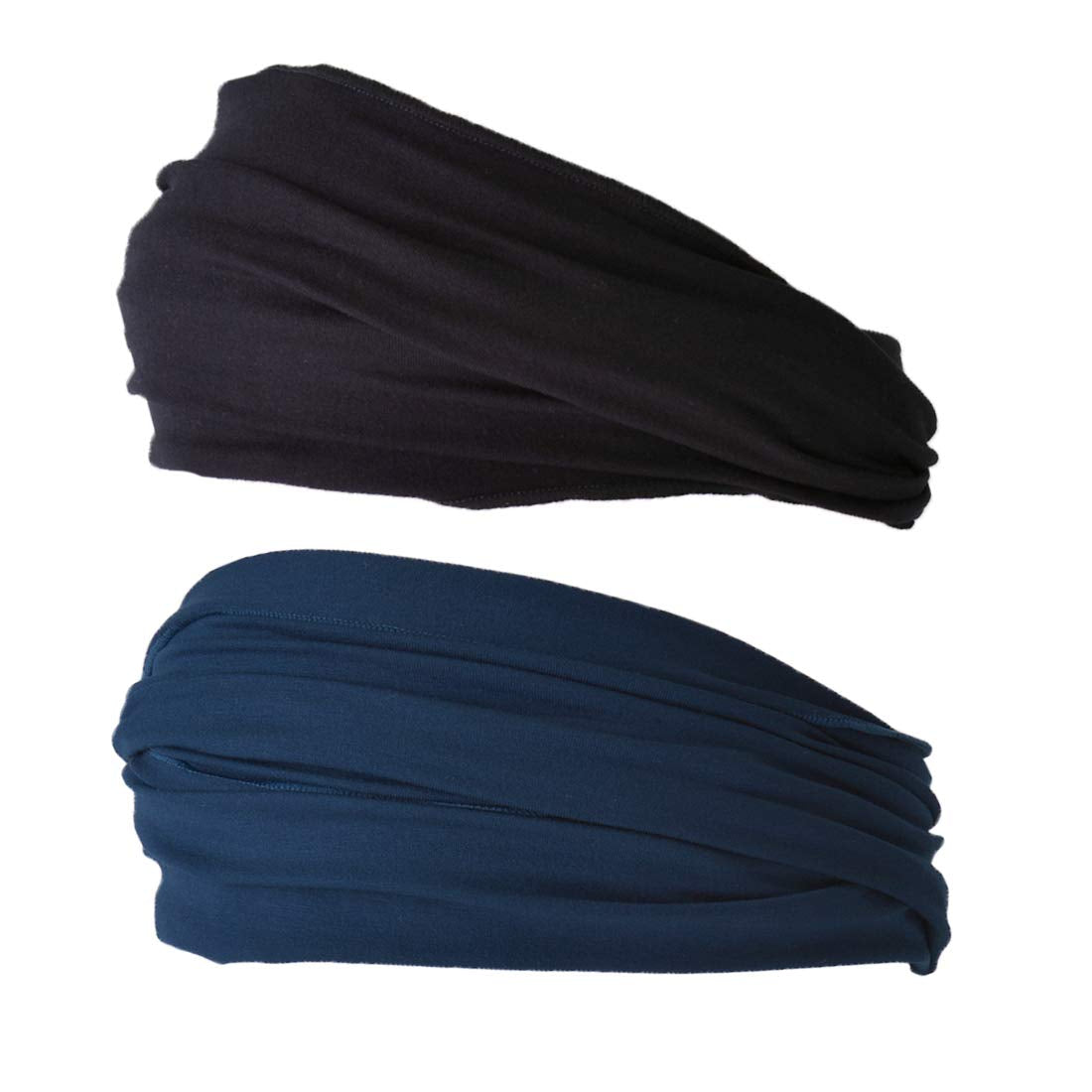 Mens Head Wraps Elastic Bandana - Japanese Headband Workout Women Hair Black Apparel & Accessories > Clothing Accessories > Bandanas & Headties CHARM Black & Navy 2-Pack  