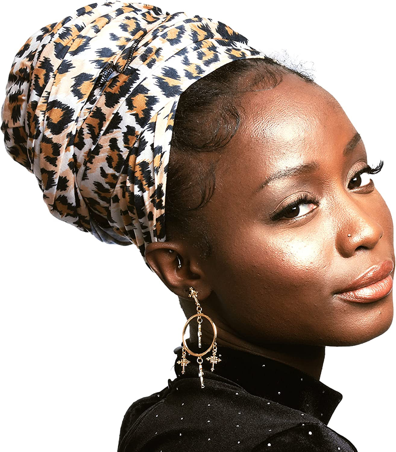 Head Wrap for Black Women - African Hair Wrap & Hair Scarf - Jersey Hair Turbans for Women - Soft & Breathable Headwrap Apparel & Accessories > Clothing Accessories > Bandanas & Headties Olivia Sylx Cheetah  