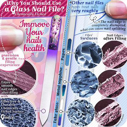 Genuine Czech Glass Nail File Set - Two-Sided Different Grit Surface, Callus Remover Foot Rasp, Precision Filing Cuticle Pusher, Manicure & Pedicure, Professional Nail Care, EU Quality (Green Aqua) Health & Beauty > Personal Care > Foot Care Gladzy   
