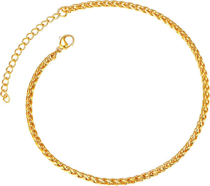 Chainspro Resizable Anklet Chain for Women Men, Figaro/Wheat/Twist Rope/Cuban Foot Bracelet-Strong with Good Clasp-18K Gold Plated(Send Gift Box) Apparel & Accessories > Jewelry > Anklets ChainsPro 10:wheat-Gold Plated  