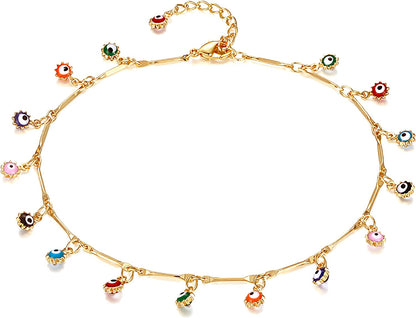 Dremmy Studios Simple Gold Chain Anklet,14K Gold/Silver Plated Dainty Summer Beach Anklets for Women Apparel & Accessories > Jewelry > Anklets DREMMY STUDIOS Dangle Evil Eye  