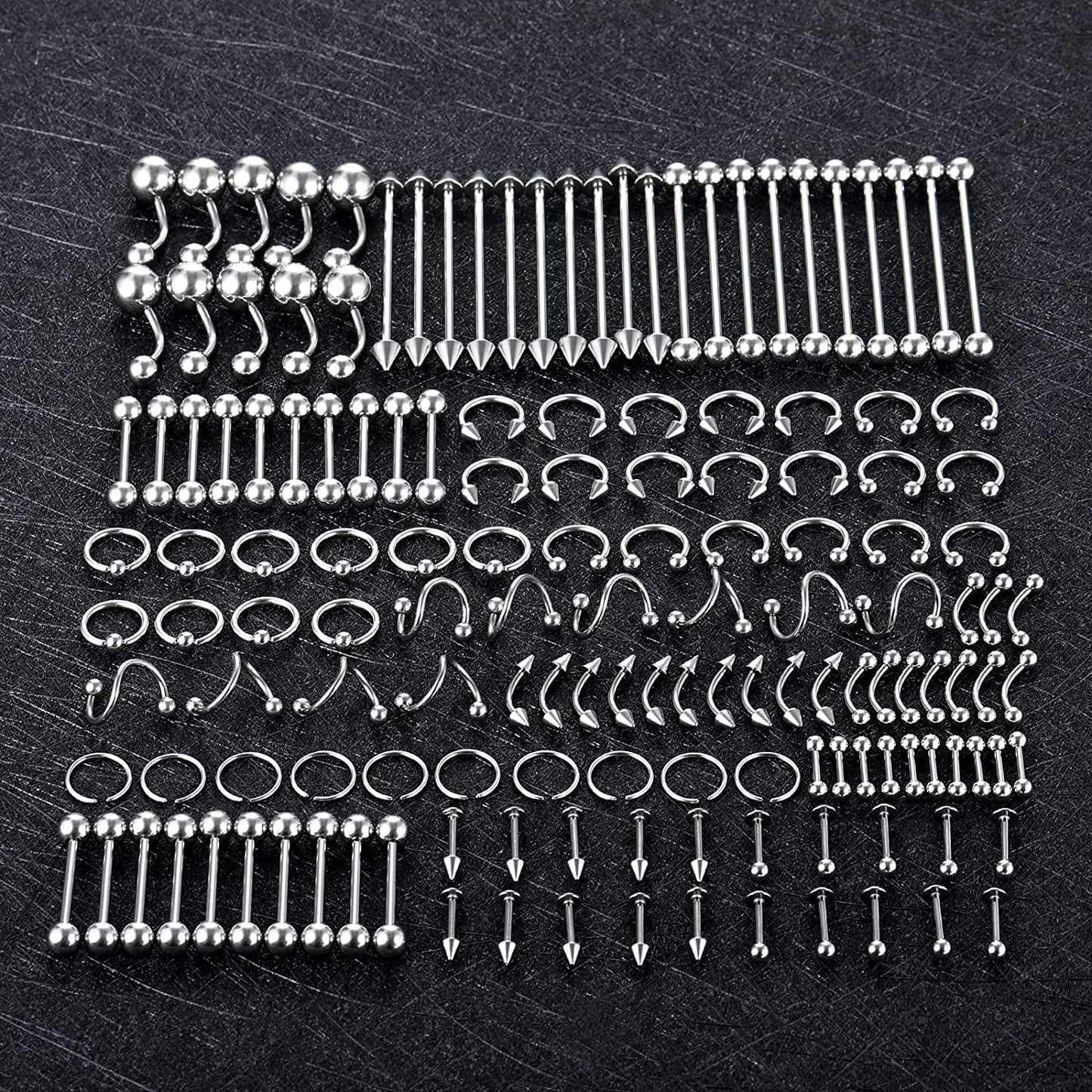 Oveta 55-150PCS Body Piercing Jewelry Lot 14G 16G 20G Stainless Steel Nose Lip Tongue Cartilage Tragus Eyebrow Industrial Barbell Belly Button Rings Piercing Kit Jewelry Apparel & Accessories > Jewelry > Body Jewelry Oveta   