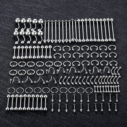 Oveta 55-150PCS Body Piercing Jewelry Lot 14G 16G 20G Stainless Steel Nose Lip Tongue Cartilage Tragus Eyebrow Industrial Barbell Belly Button Rings Piercing Kit Jewelry Apparel & Accessories > Jewelry > Body Jewelry Oveta   