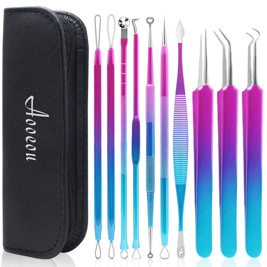 Blackhead Remover Tool Kit, Aooeou 10 Pcs Professional Pimple Popper Tool -Treatment for Pimples, Blackheads, Blemish, Zit Removing, Forehead and Nose(Colorful) Health & Beauty > Personal Care > Cosmetics > Cosmetic Tools > Skin Care Tools Aooeou   