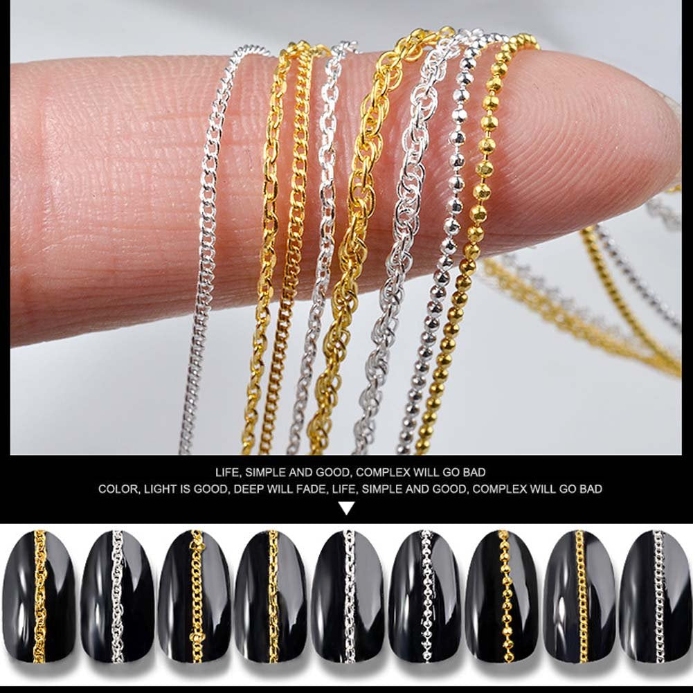 Lookathot 9Pcs 3D Concise Metallic Chain Nail Art Stickers Decals 50Cm Line Pattern Mixed Design Gold Silver Nail DIY Decoration Tools Health & Beauty > Personal Care > Cosmetics > Cosmetic Tools > Nail Tools Lookathot   
