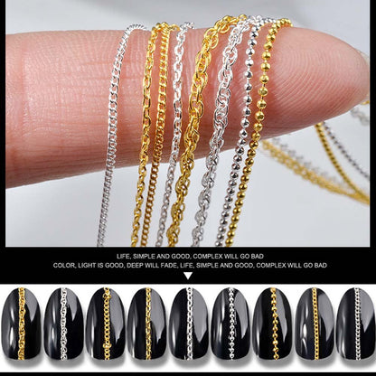 Lookathot 9Pcs 3D Concise Metallic Chain Nail Art Stickers Decals 50Cm Line Pattern Mixed Design Gold Silver Nail DIY Decoration Tools Health & Beauty > Personal Care > Cosmetics > Cosmetic Tools > Nail Tools Lookathot   