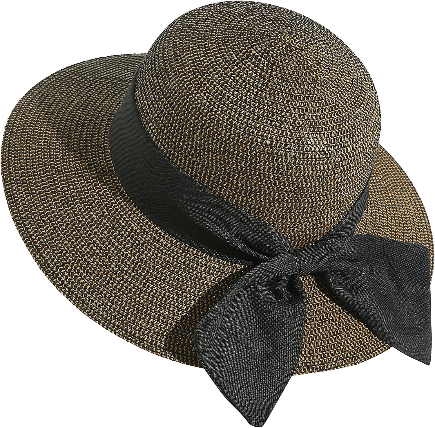 Lanzom Sun Hats for Women Wide Brim Straw Hat Summer Beach Hat Foldable Packable Cap for Travel Outdoor Apparel & Accessories > Clothing Accessories > Hats Lanzom Style F-coffee One Size 