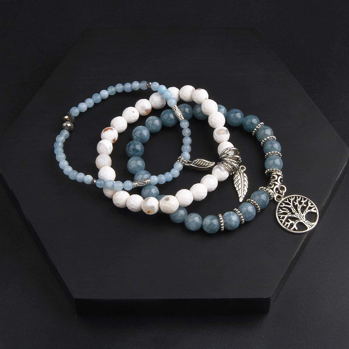 Tree of Life Turquoise Jasper & Tibetan Agate Gemstone Chakra Beaded Bracelet | Beach Charm Bracelet Set - Ocean Jewelry…… Apparel & Accessories > Jewelry > Bracelets Jardme   