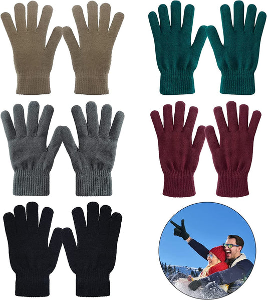 GLEDLOVES 5 Pairs Winter Knitted Magic Elastic Gloves for Unisex Gloves Knit Full Fingers Warm Gloves for Men Women. Apparel & Accessories > Clothing Accessories > Gloves & Mittens GLEDLOVES Large  