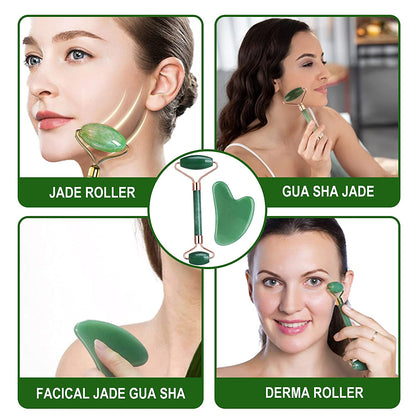 Jade Roller and Gua Sha, Natural Face Jade Roller, Anti-Aging Facial Beauty Roller Skin Care Tools for Face, Eyes, Neck, Body Muscle Relaxing and Relieve Fine Lines and Wrinkles,With Mask Brush(Green) Health & Beauty > Personal Care > Cosmetics > Cosmetic Tools > Skin Care Tools LEASEN   