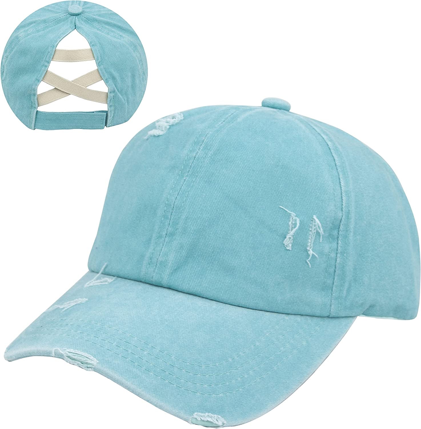 HGGE Womens Criss Cross Ponytail Baseball Cap Adjustable High Messy Bun Ponycap Quick Drying Hat Apparel & Accessories > Clothing Accessories > Hats HGGE Z-lake Blue  