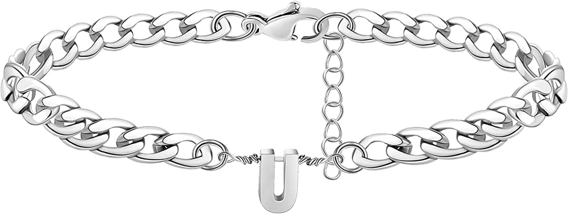 Silver Anklet Initial Ankle Bracelets for Women Teen Girls Figaro Chain Personalized Birthday Gifts for Women Summer Gift Beach Jewelry Anklet for Women Letter A-Z Jewelry Apparel & Accessories > Jewelry > Anklets JoycuFF U  