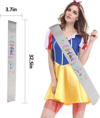 Memeyou Birthday Girl Sash,Birthday Sash for Women, Glitter Colorful Satin White Sash,Happy Birthday Princess Gifts for Little Girls,Sweet Funny Party Supplies Accessories for Kids Apparel & Accessories > Clothing Accessories > Sashes memeyou   