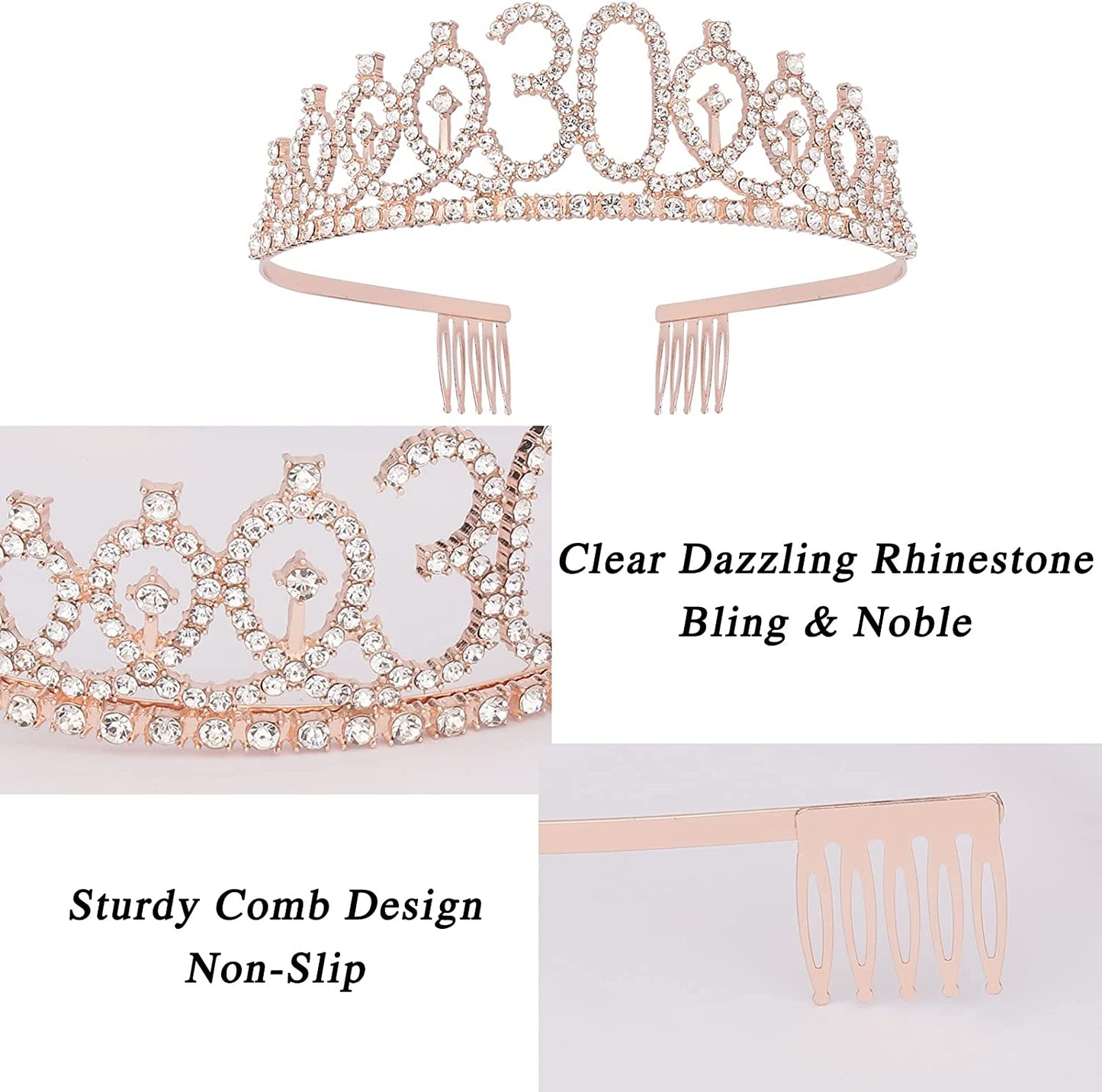 CAVETEE Rose Gold 30 & Fabulous Birthday Sash and Crown 30Th Birthday Tiaras and Sash Set for Women Birthday Decorations Birthday Queen Crowns Tiaras for Women Apparel & Accessories > Clothing Accessories > Sashes CAVETEE   