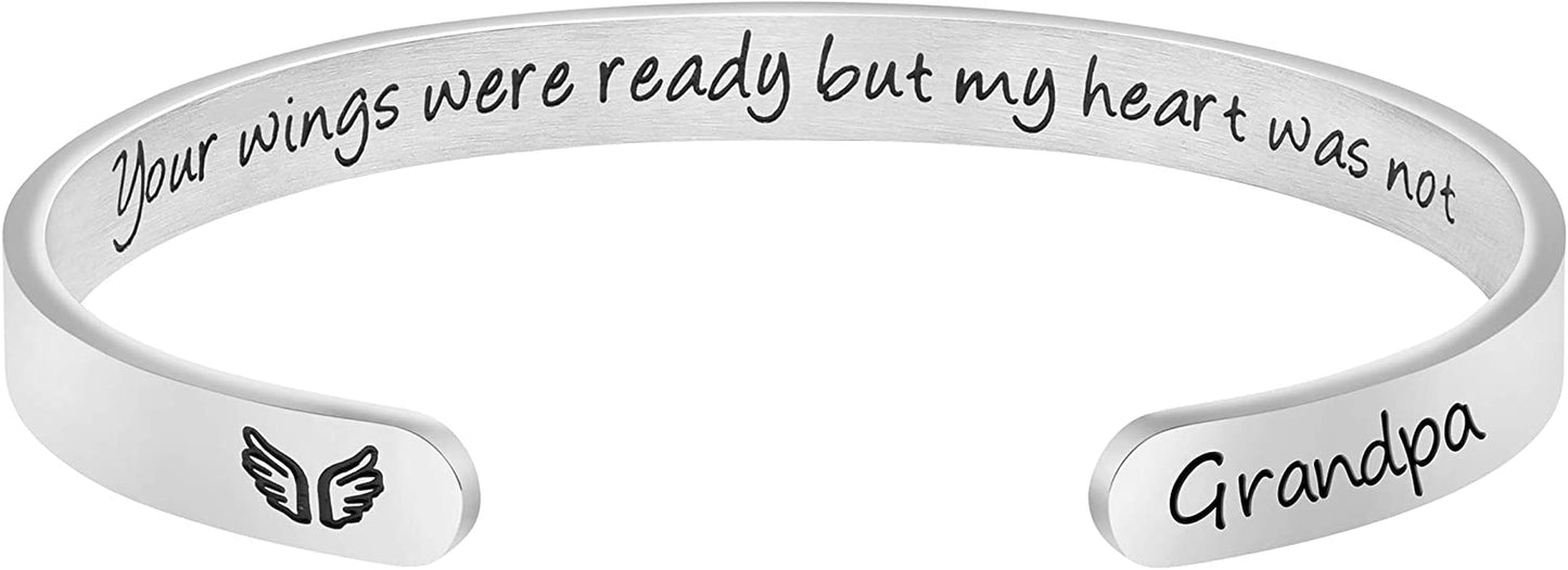 Joycuff Memorial Gifts for Women Inspirational Cuff Bracelet Sympathy Jewelry Loss of Loved One Sympathy Gifts Remember Her Apparel & Accessories > Jewelry > Bracelets JoycuFF Your wings were ready...--Grandpa  