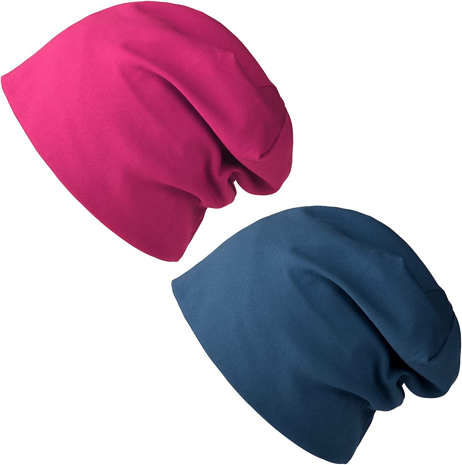 FURTALK Beanie for Womens Men Slouchy Cotton Beanies Summer Soft Skull Cap Lightweight Chemo Headwear Apparel & Accessories > Clothing Accessories > Headwear KYLIE MAX Blue+rose Red  