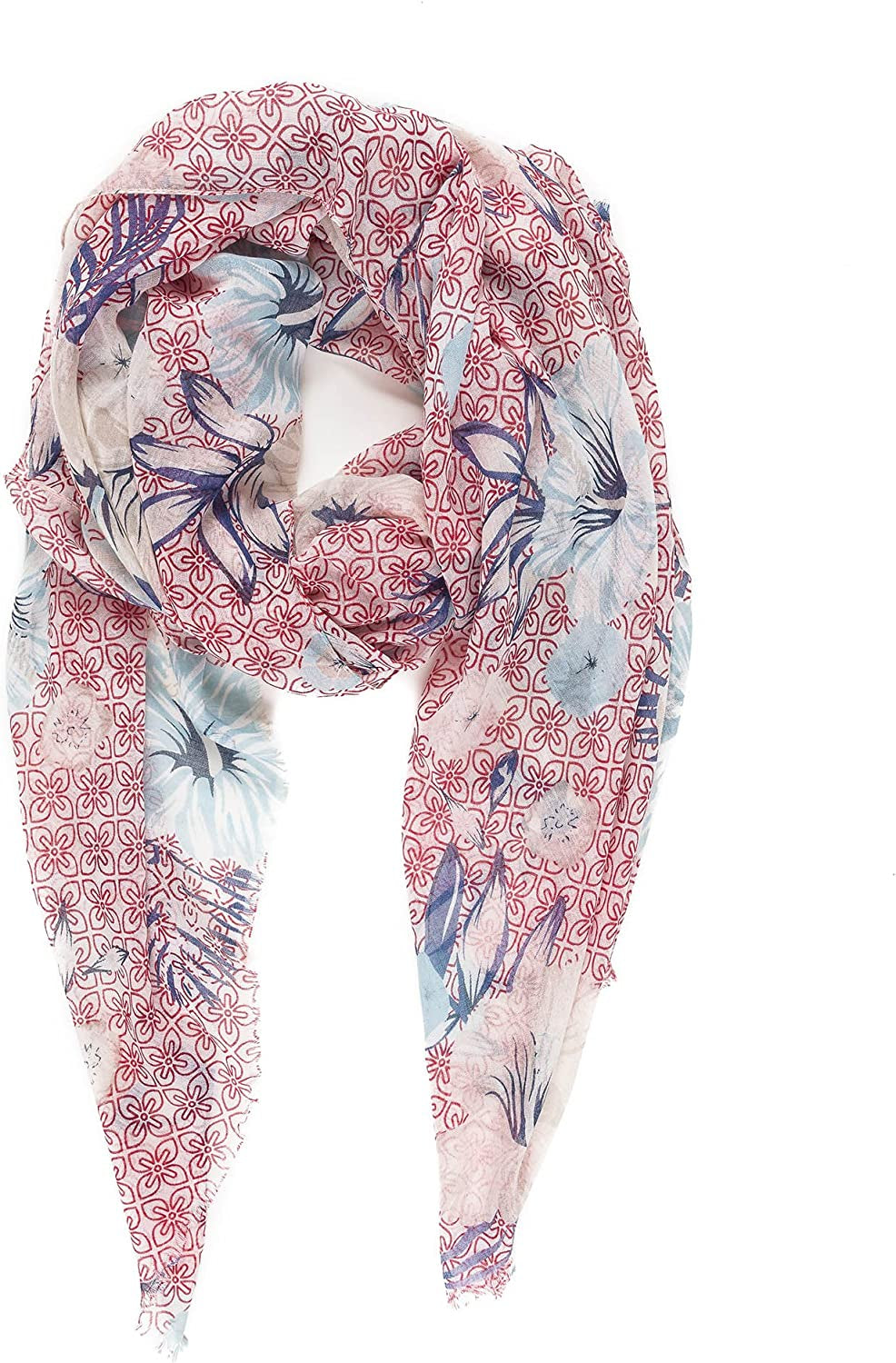 Scarf for Women Lightweight Floral Flower Scarves for Spring Spring Fall Winter Shawl Wrap Apparel & Accessories > Clothing Accessories > Scarves & Shawls MELIFLUOS DESIGNED IN SPAIN Barcelona Collection 9 - Red Geometric Flower  