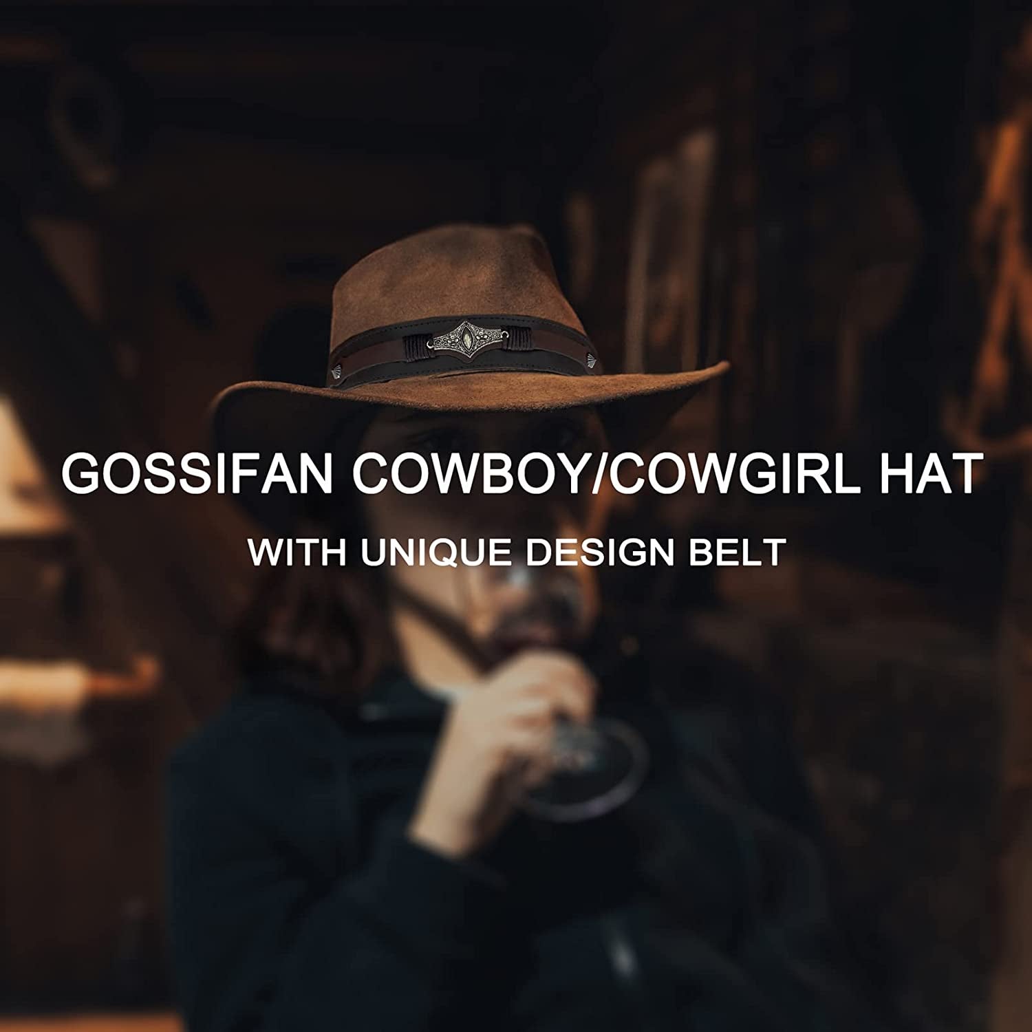 Gossifan Womens Classic Western Cowgirl Cowboy Wide Brim Hats with Belt Apparel & Accessories > Clothing Accessories > Hats Gossifan   