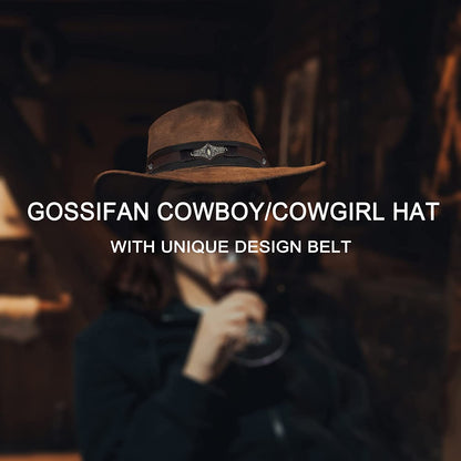 Gossifan Womens Classic Western Cowgirl Cowboy Wide Brim Hats with Belt Apparel & Accessories > Clothing Accessories > Hats Gossifan   