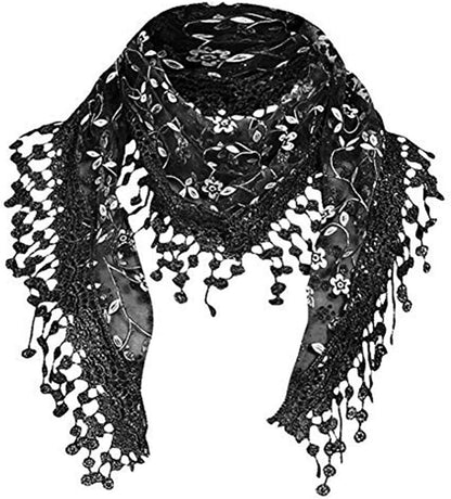 Cotchear Lace Scarf Floral Crochet Lightweight Tassel Sheer Wrap Scarves Shawl Apparel & Accessories > Clothing Accessories > Scarves & Shawls Cotchear Black  