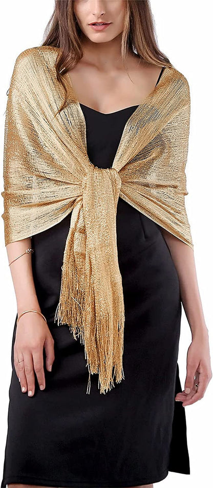 Missshorthair Women'S Sparkle Shawls and Wraps with Buckle for Wedding Party Dresses Apparel & Accessories > Clothing Accessories > Scarves & Shawls MissShorthair 3 Metallic Gold  