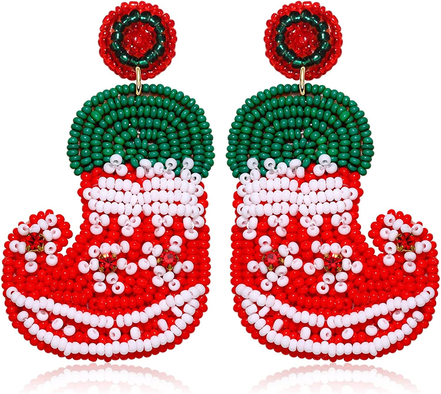 Christmas Earrings for Women Christmas Bead Dangle Earrings Bohemia Handmade Colorful Seed Beaded Drop Earrings Christmas Gifts for Women Girls Apparel & Accessories > Jewelry > Earrings JERTOCLE Christmas Earrings F  
