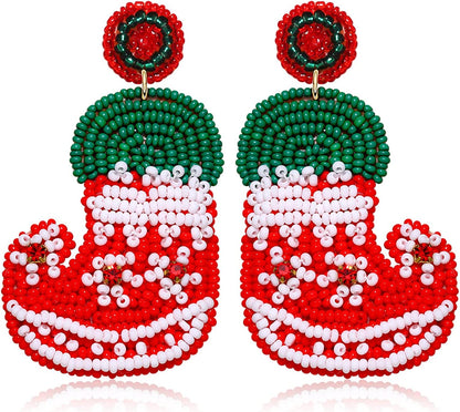 Christmas Earrings for Women Christmas Bead Dangle Earrings Bohemia Handmade Colorful Seed Beaded Drop Earrings Christmas Gifts for Women Girls Apparel & Accessories > Jewelry > Earrings JERTOCLE Christmas Earrings F  