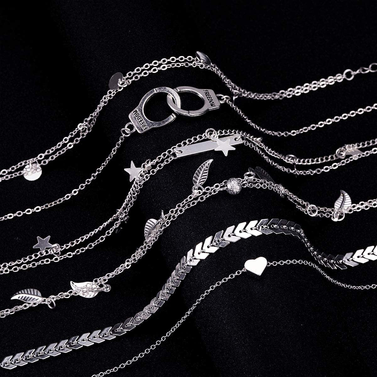 FUNEIA 12/16Pcs Anklets for Women Silver Gold Ankle Bracelets Set Boho Layered Beach Adjustable Chain Anklet Foot Jewelry Apparel & Accessories > Jewelry > Anklets Anlsen   