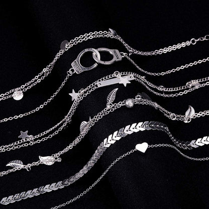 FUNEIA 12/16Pcs Anklets for Women Silver Gold Ankle Bracelets Set Boho Layered Beach Adjustable Chain Anklet Foot Jewelry Apparel & Accessories > Jewelry > Anklets Anlsen   