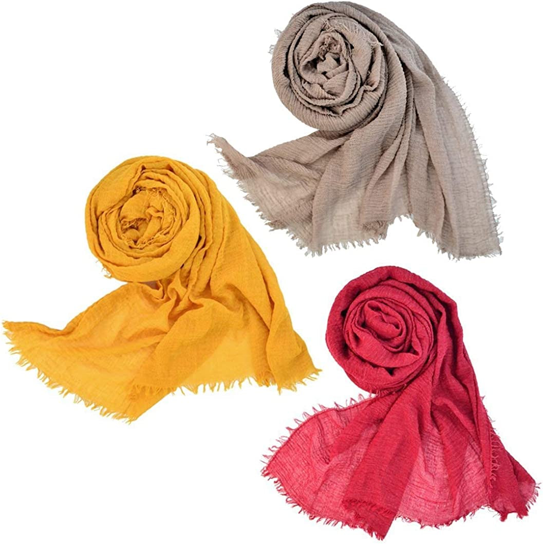 Wobe 3Pcs Women Soft Cotton Hemp Scarf Shawl Long Scarves, Travel Sunscreen Apparel & Accessories > Clothing Accessories > Scarves & Shawls Wobe Mixed 3 Color a  