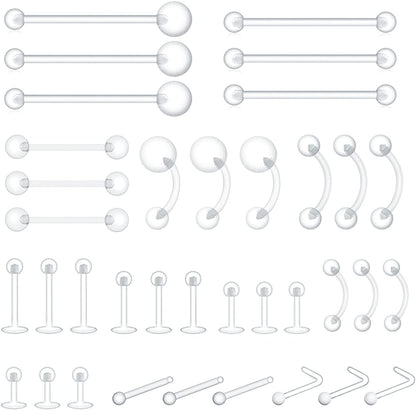 Piercingart 36Pcs Clear Piercing Retainers Bioflex Nose Tongue Nipple Belly Rings Eyebrow Lip Nose Studs Cartilage Tragus Earring Retainer Industrial Bar Plastic Piercing Jewelry for Surgery Apparel & Accessories > Jewelry > Body Jewelry PiercingArt 36 Pcs Mix Style  