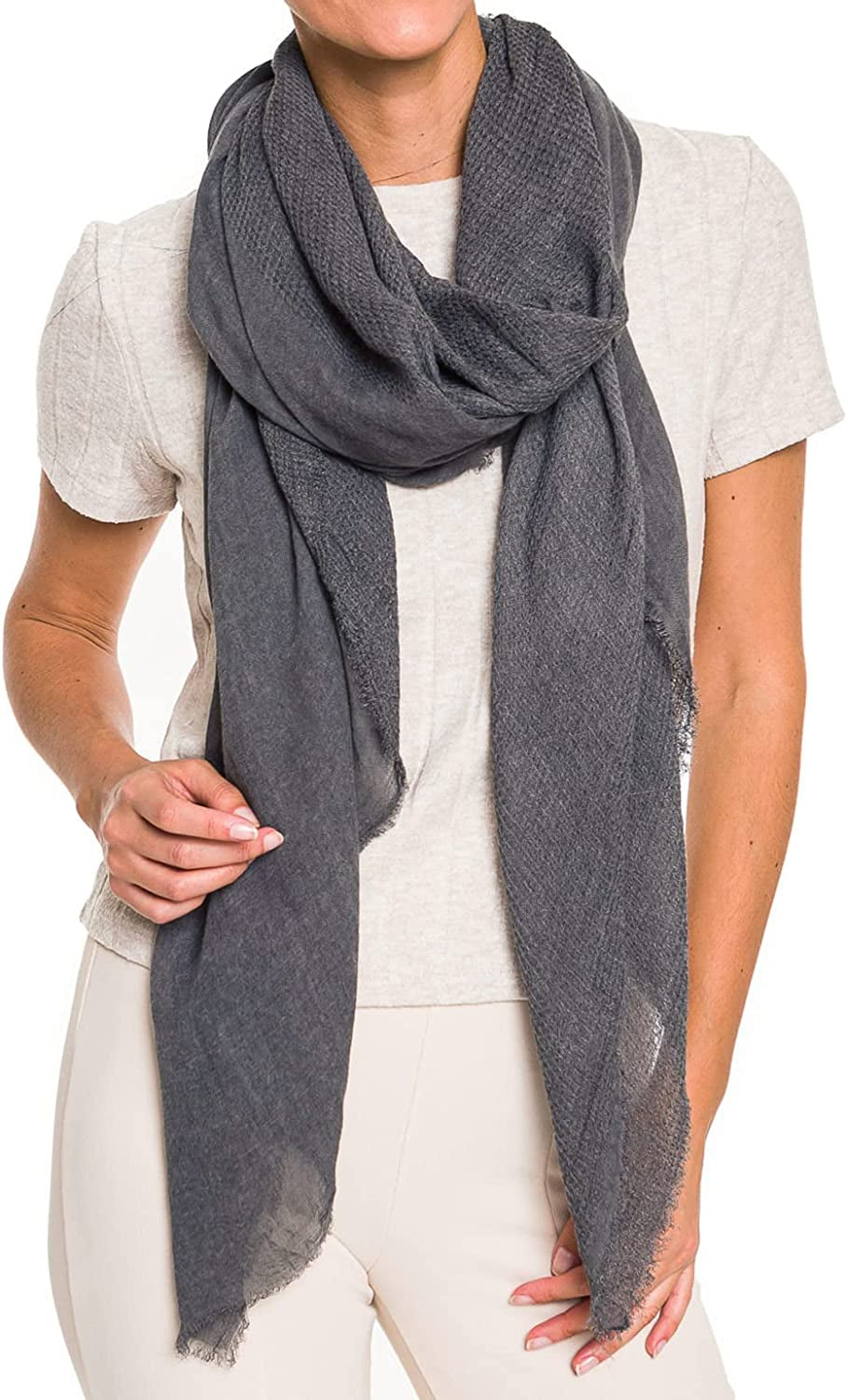 Scarfs for Women Fashion Lightweight Solid Colors Wrap Shawl for Fall Winter Apparel & Accessories > Clothing Accessories > Scarves & Shawls MIMOSITO Half-waffle Textured, Dark Gray  