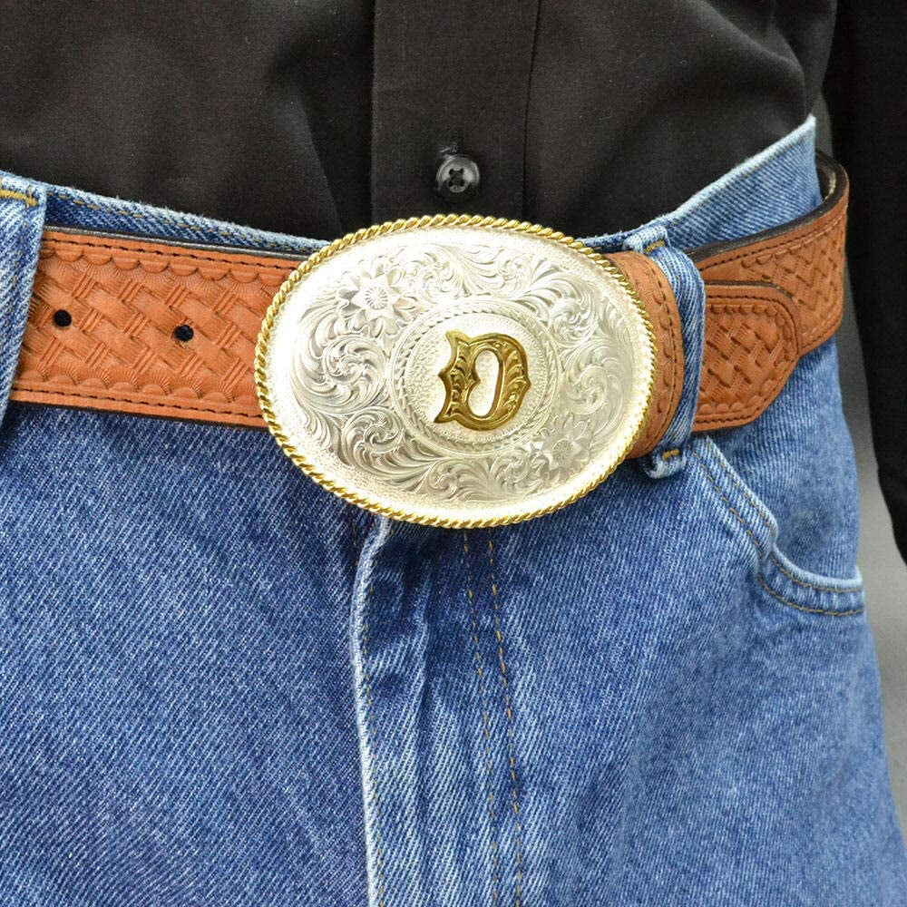 Montana Silversmiths Initial Letter Silver Engraved Gold Trim Western Belt Buckle Apparel & Accessories > Clothing Accessories > Belt Buckles Montana Silversmiths   