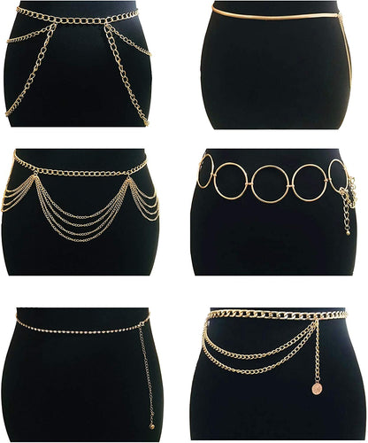 Tornito 5-6Pcs Boho Multilayer Coins Waist Chain Butterfly Sunflower Disc Golden Waist Belt Tassel Chest Sexy Body Belly Chain Double O Ring Summer Beach Bikini Bra Chain Adjustable Body Harness for Women Girls Apparel & Accessories > Jewelry > Body Jewelry Tornito B:6 Pcs  
