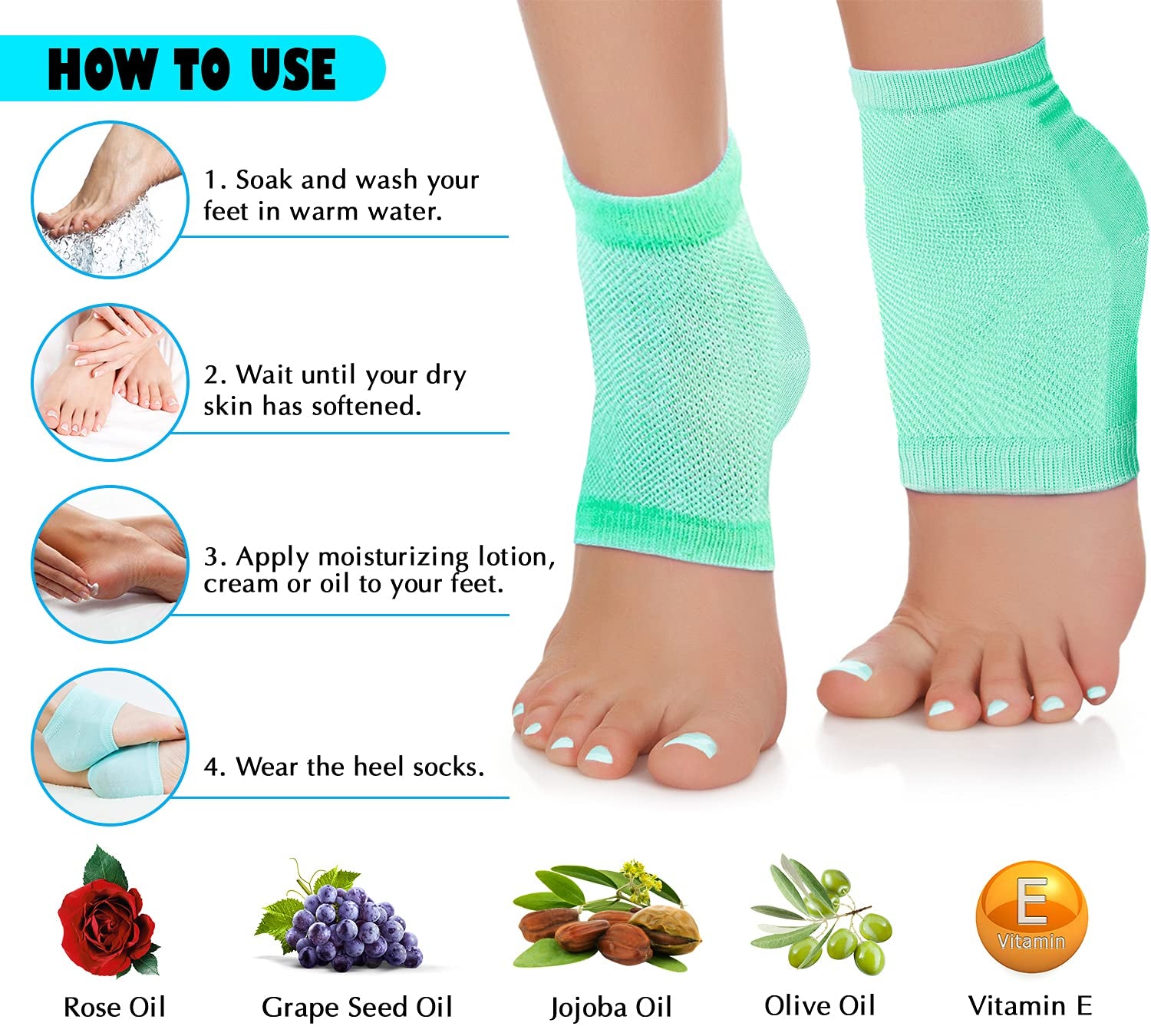 Nado Care Moisturizing Socks Lotion Gel for Dry Cracked Heels - Spa Gel Socks Humectant Moisturizer Heel Balm Foot Care Heel Softener Compression Cotton - 4 Pair Health & Beauty > Personal Care > Foot Care Nado care   