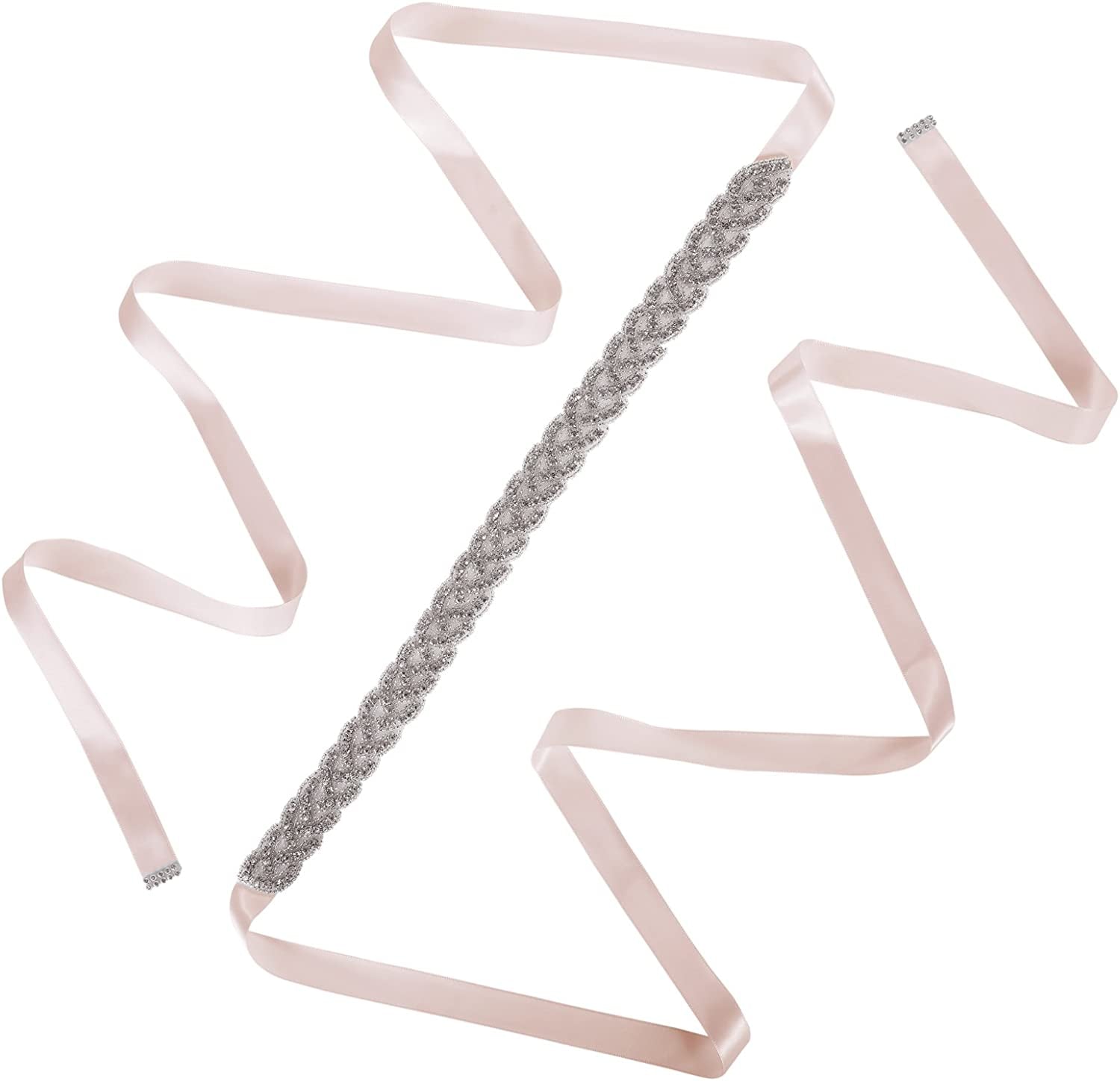 AWAYTR Bridal Rhinestone Wedding Belt - Silver Rhinestone Belts for Women Formal Evening Dress Apparel & Accessories > Clothing Accessories > Belts AWAYTR Blush  