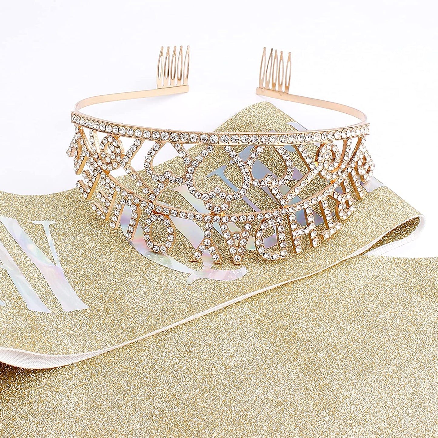 CAVETEE Gold Birthday Queen Rhinestone Tiara and Sash- Birthday Tiara and Sash Birthday Party Favors Glitter Birthday Decorations for Women（Multi Color Letter） Apparel & Accessories > Clothing Accessories > Sashes CAVETEE   