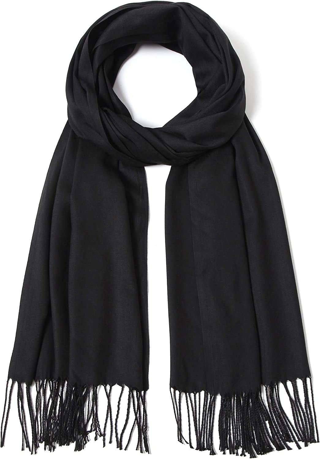 Pashmina Shawls and Wraps Large Scarfs for Women Wedding Party Bridal Long Fashion Solid Shawl Wrap with Fringes Apparel & Accessories > Clothing Accessories > Scarves & Shawls Cindy & Wendy Black  