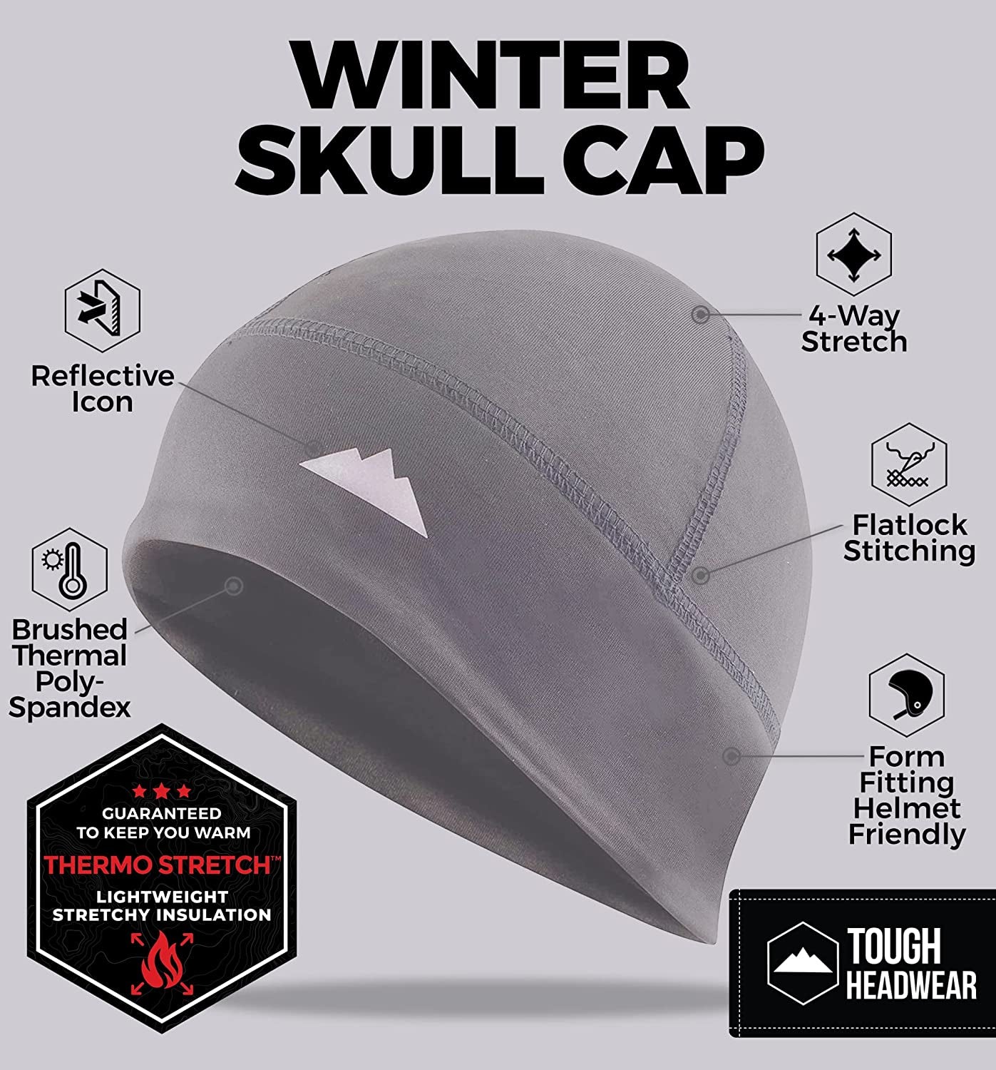Skull Cap Helmet Liner Running Beanie - Winter Thermal under Helmet Cycling Head Hat - Ultimate Moisture Wicking Performance Apparel & Accessories > Clothing Accessories > Headwear Tough Headwear   