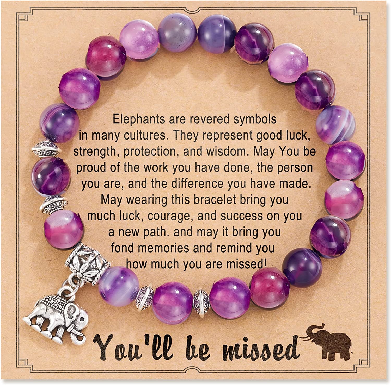 HGDEER Farewell Gifts, Natural Stone Lucky Elephant Bracelets Goodbye Retirement Gifts for Women Men Apparel & Accessories > Jewelry > Bracelets HGDEER Purple  