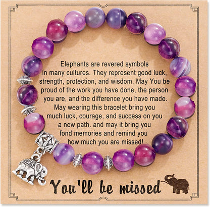 HGDEER Farewell Gifts, Natural Stone Lucky Elephant Bracelets Goodbye Retirement Gifts for Women Men Apparel & Accessories > Jewelry > Bracelets HGDEER Purple  