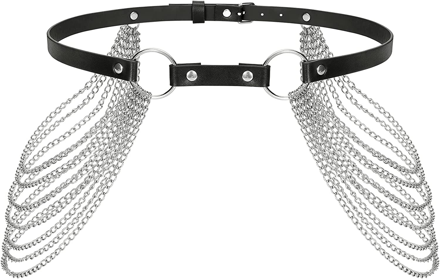 Punk Black Waist Chain Belt，Sansths 7 Layered Belly Body Chains Stylish Waist Belt Body Jewelry for Women and Girls (B-Black) Apparel & Accessories > Jewelry > Body Jewelry SANSTHS A-black11  