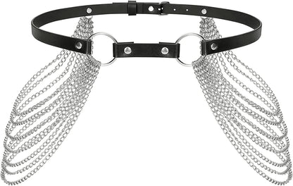 Punk Black Waist Chain Belt，Sansths 7 Layered Belly Body Chains Stylish Waist Belt Body Jewelry for Women and Girls (B-Black) Apparel & Accessories > Jewelry > Body Jewelry SANSTHS A-black11  