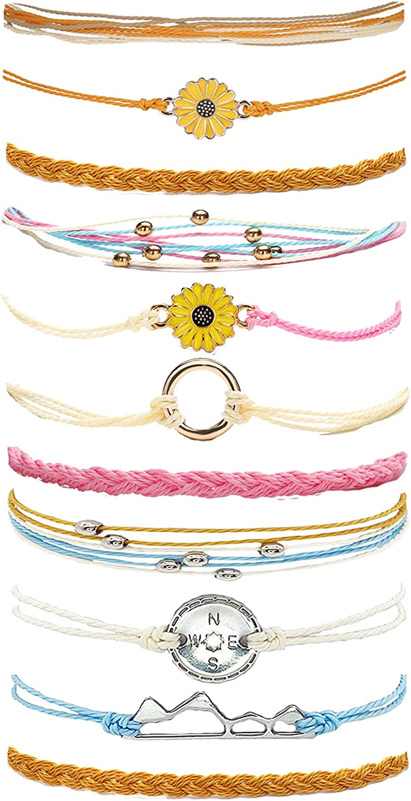 Waterproof String Bracelets for Girls Summer Wave Bracelet Friendship Handmade Wave Bracelet Apparel & Accessories > Jewelry > Bracelets Highven K-11pcs-String Bracelets  